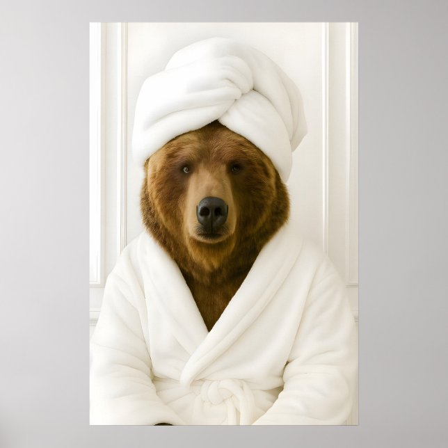 Urso Engraçado Impressão Banheiro, Urso Em Robe De (Frente)
