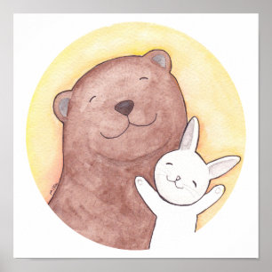 Urso feliz do poster do urso & do coelho e