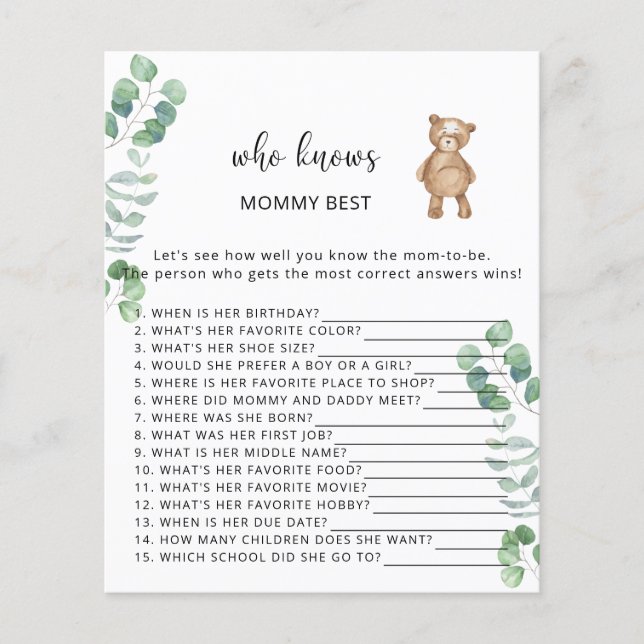 Urso floral que conhece melhor a mamãe (Frente)