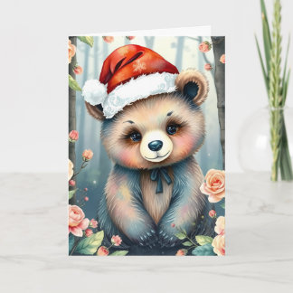 Urso Fofo com chapéu de Natal cartão de Natal