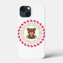 Urso fofo em uma grinalda floral