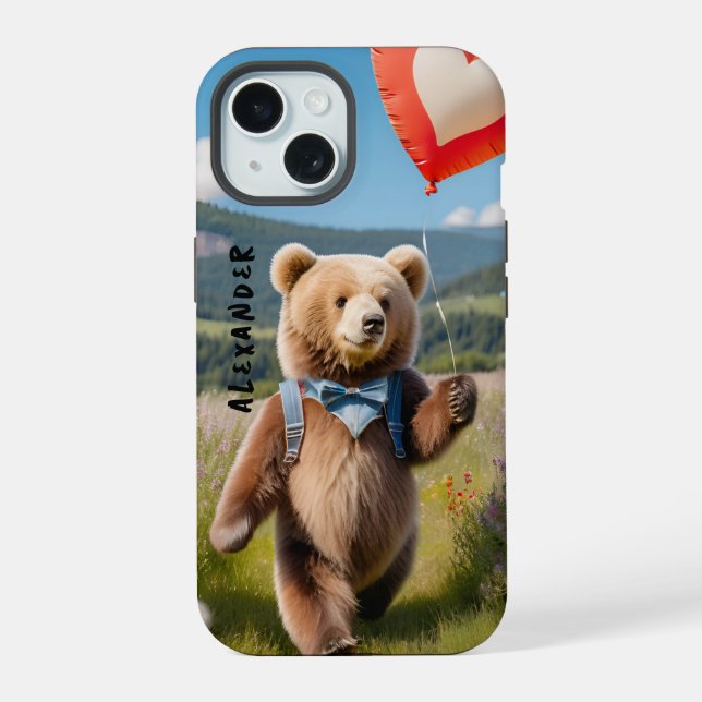Urso Fofo Segurando Balão em Forma de Coração (Verso)