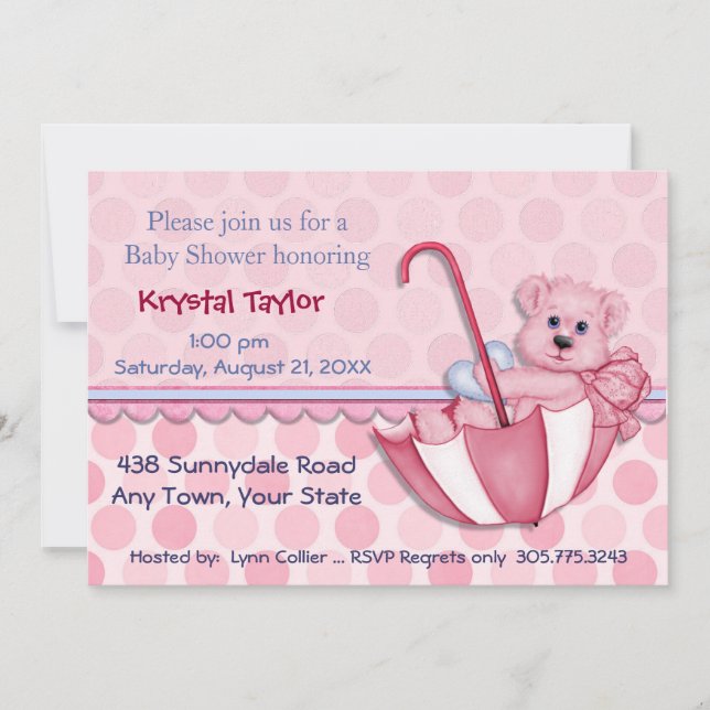 Urso Guarda-chuvas Rosa - Convite (Frente)