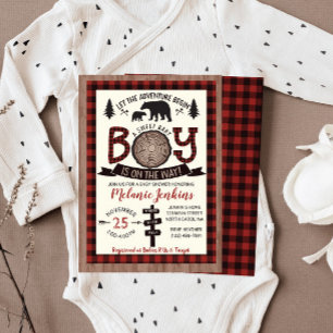 Urso Lumberjack Flannel Chá de fraldas Convite