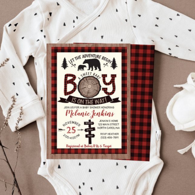 Urso Lumberjack Flannel Chá de fraldas Convite (Criador carregado)