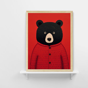 Urso Negro Whimsso na Poster do Sweater Vermelho