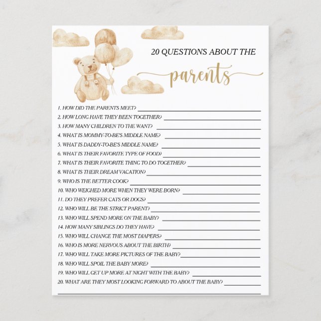 Urso nos tomates 20 Perguntas sobre o jogo de pais (Frente)