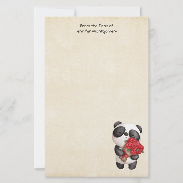 Urso Panda Bonito com Rose Bouquet (Frente)
