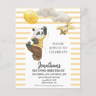 Urso Panda de Aniversário com Balões Aquarela