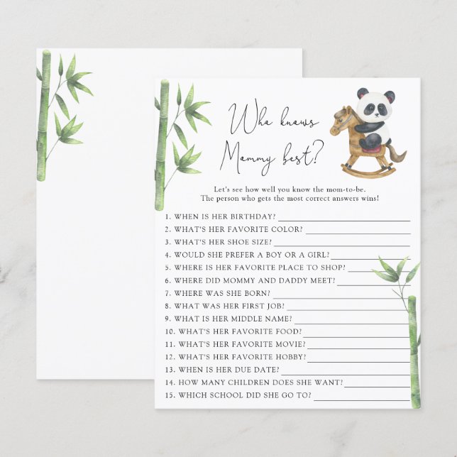 Urso Panda Quem conhece melhor a Mamãe (Frente/Verso)