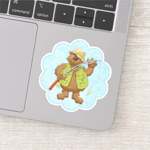 Urso Pescando Adesivo de Corte Die Cut