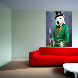 Urso polar a verde e o ouro AI Art Poster