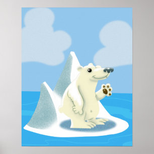 Urso Polar Amigo em um Poster Iceberg