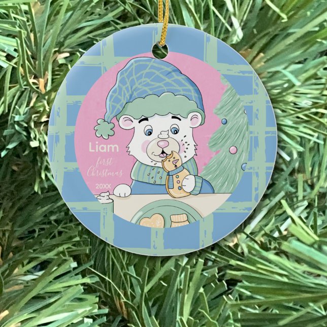Urso Polar Bonito com Enfeites de natal Cookie 1ru (Ornament on a tree .)