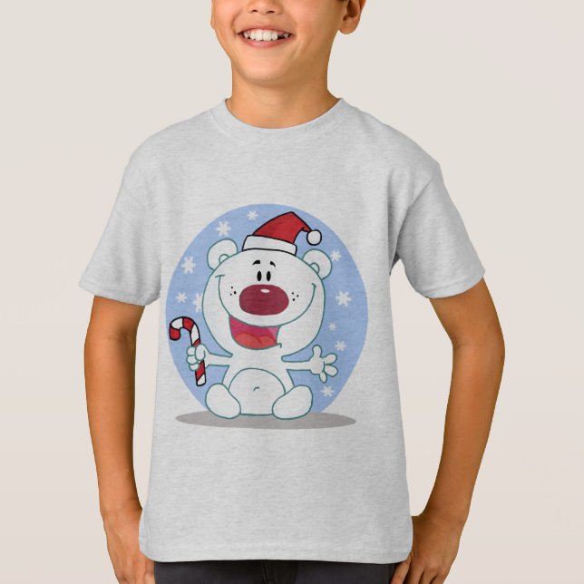 Urso Polar Com Camisetas De Feriado De Canas De Ca (Frente)