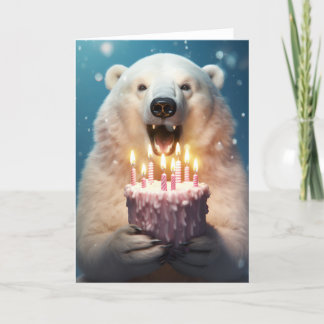 Urso Polar com Cartão de Bolo de Aniversário
