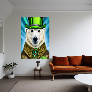 Urso polar de chapéu verde   AI Art Poster