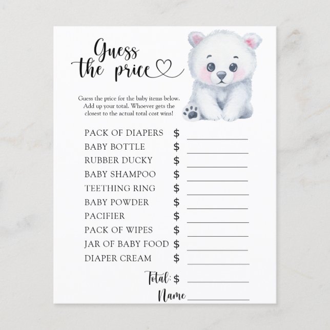 Urso polar de inverno - Adivinha o preço! Jogo (Frente)