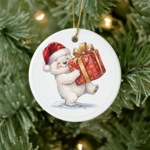 Urso Polar de Natal Fofo com Enfeite de Presente
