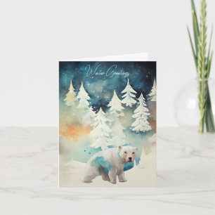 Urso Polar e Cartão de Natal de Árvores Neves