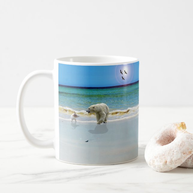 Urso Polar Encontra Jack Russell, Caneca de Café (Com Donut)
