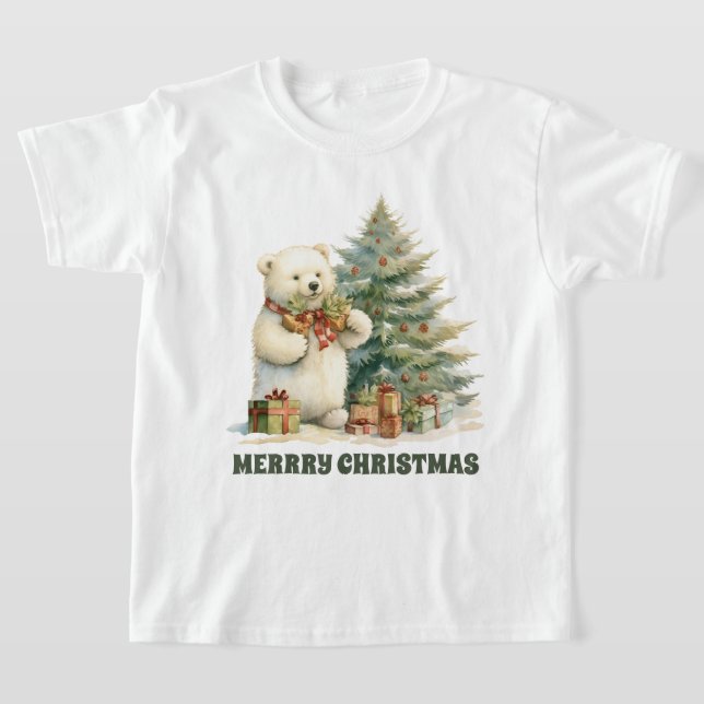 Urso polar festivo de Natal adiciona texto T-Shirt (Postura )