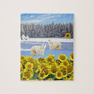 Urso Polar Floral de Quebra-cabeça de Girassol