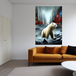 Urso polar, inverno e cidade AI Art Poster