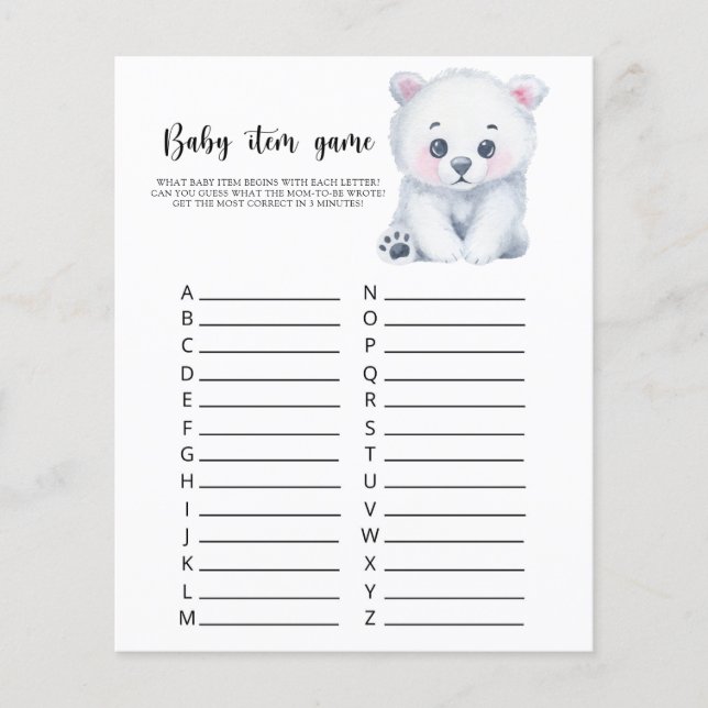 Urso Polar - Jogo de Item Bebê. Jogo do chá de fra (Frente)