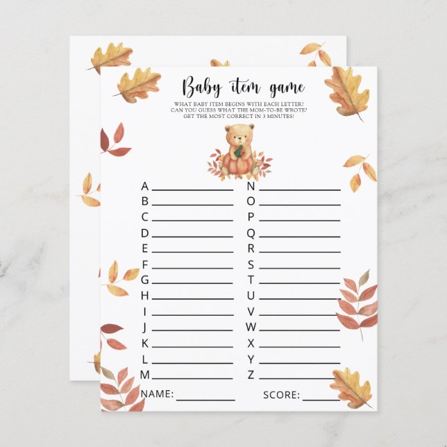 Urso Queda - Jogo de Item Bebê. Jogo do chá de fra (Frente/Verso)