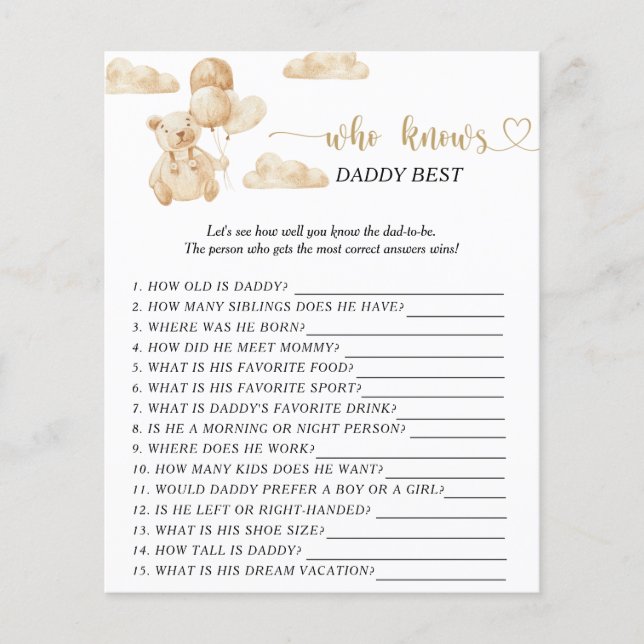 Urso Quem conhece melhor o papai jogo (Frente)