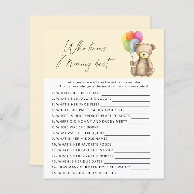 Urso - Quem conhece o melhor jogo das mamães (Frente/Verso)