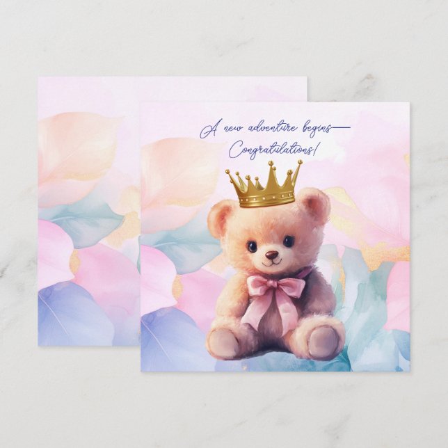 Urso Rosa Coroa Dourada Parabéns! (Frente/Verso)