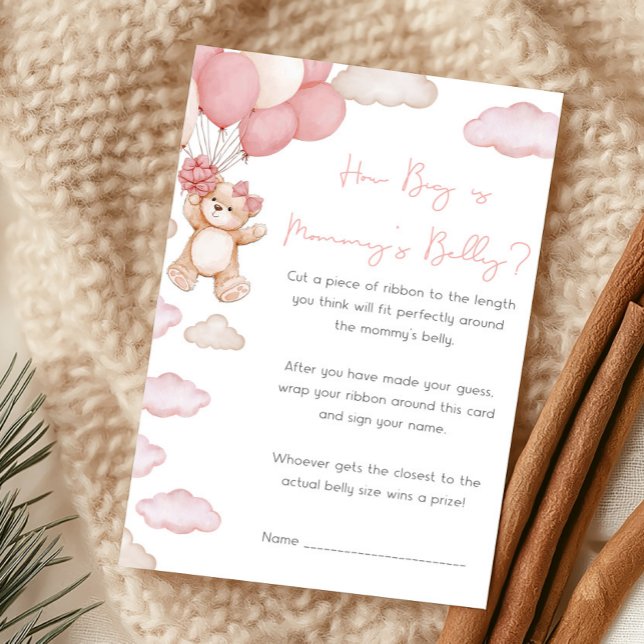 Urso Rosa Mal Pode Esperar Quão Grande Está a Barr (Girl Bear Balloon Baby Shower How Big Is Mommy's Belly Game)