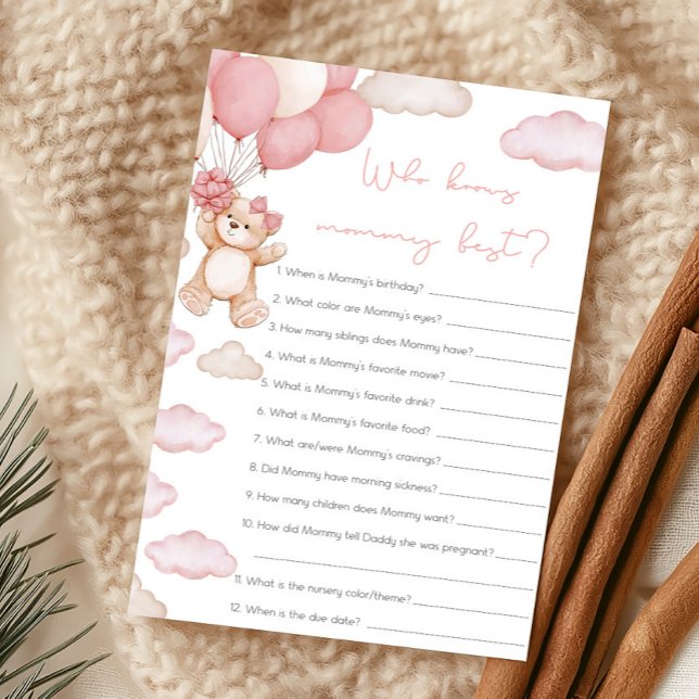 Urso Rosa Mal Pode Esperar Quem Conhece Melhor a M (Girl Bear Balloon Baby Shower Who Knows Mommy Right Game)