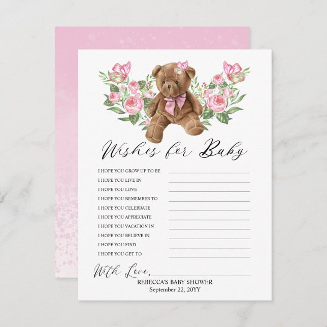 Urso Rosa Rosa Rosa Fresco deseja Jogo Bebê (Frente/Verso)