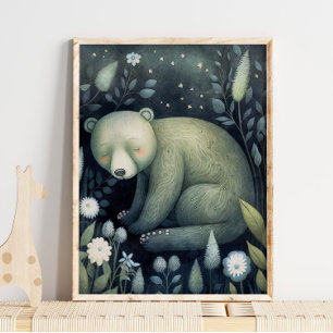 Urso Sonolento Da Madeira Mística Impressão de P