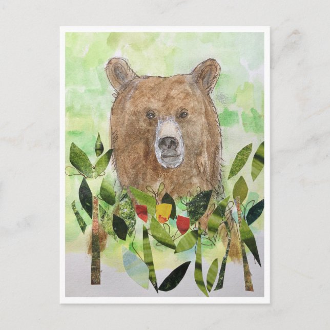 Urso sonolento nas folhas - cartão postal de aquar (Frente)