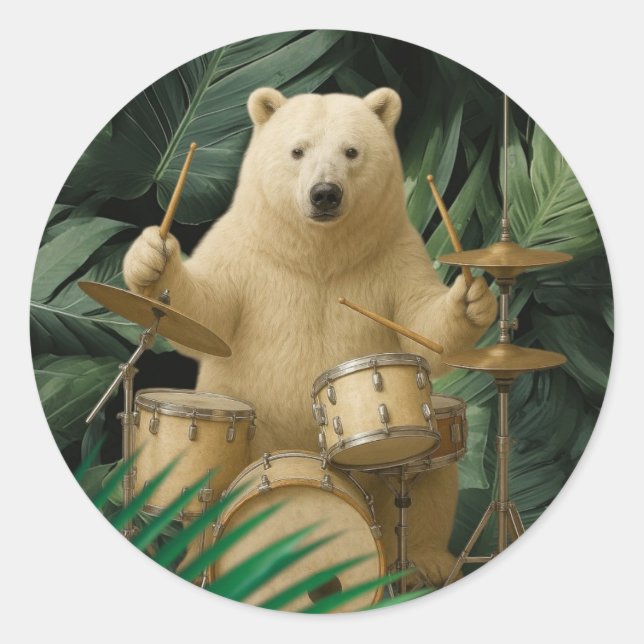 Urso Tocando Tambores Naquele Adesivo da Floresta (Frente)