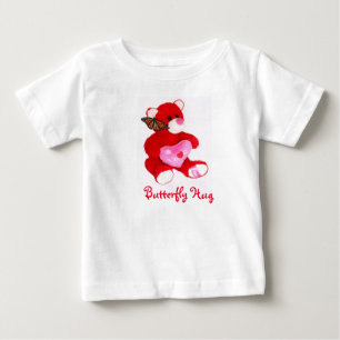Urso vermelho brilhante, borboleta e camiseta AMOR