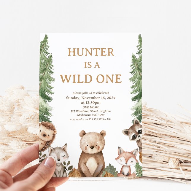 Urso Woodland Wild Um Convite Para primeiro aniver (Bear Woodland Wild One 1st Birthday Party Invitation Boy, Woodland Wild One Birthday Invitation, )