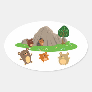 Ursos bonitos de desenho em um adesivo de oval em