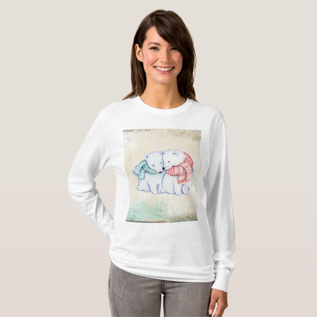 Ursos Polares Camiseta de Leve Longa Básica das Mu (Frente Completa)