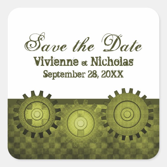 Ursos Steampunk Salvem os Adesivos de Data, Verde (Frente)