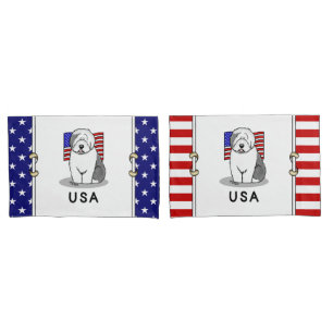 US American Flag Old English Sheepdog (Cinza 1)