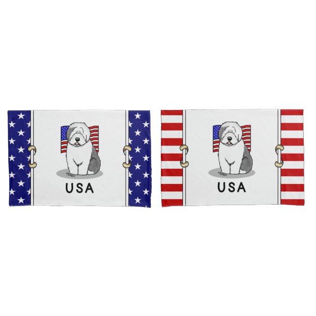 US American Flag Old English Sheepdog (Cinza 1) (Frente - conjunto)