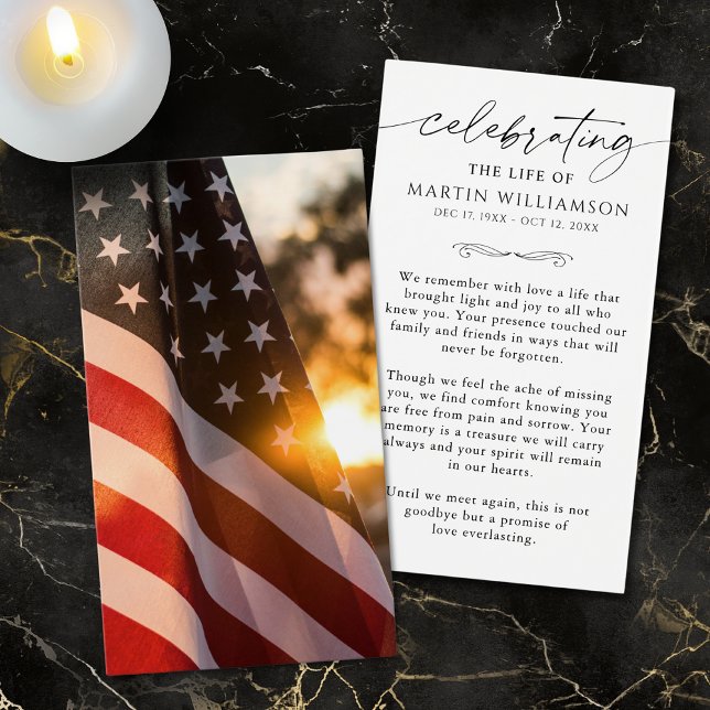 US Flag Memorial Sympathy Funeral Prayer Card (Criador carregado)