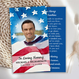 US Flag Veteran Memorial Funeral Prayer Card