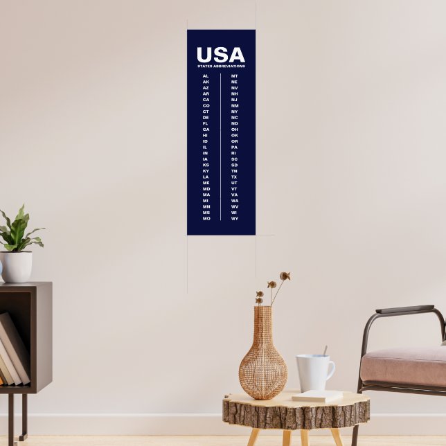 USA 50 States Vertical Minimalist Navy Blue Poster (Sala de Estar 3)