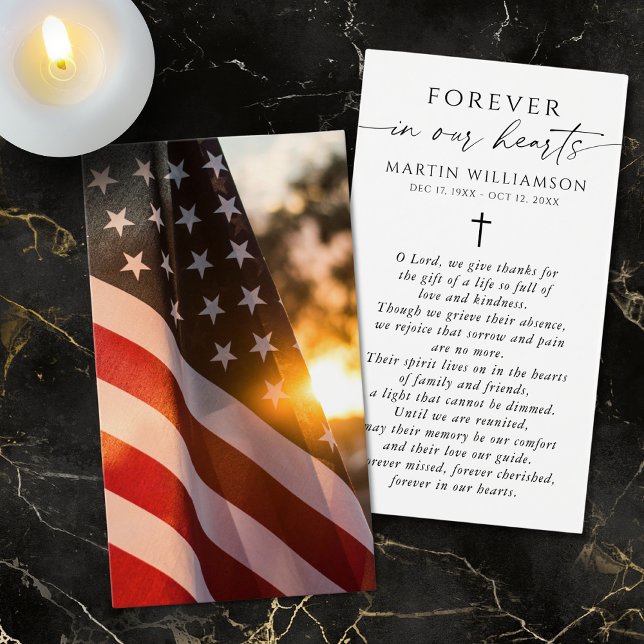 USA Flag Cross Sympathy Funeral Prayer Card (Criador carregado)